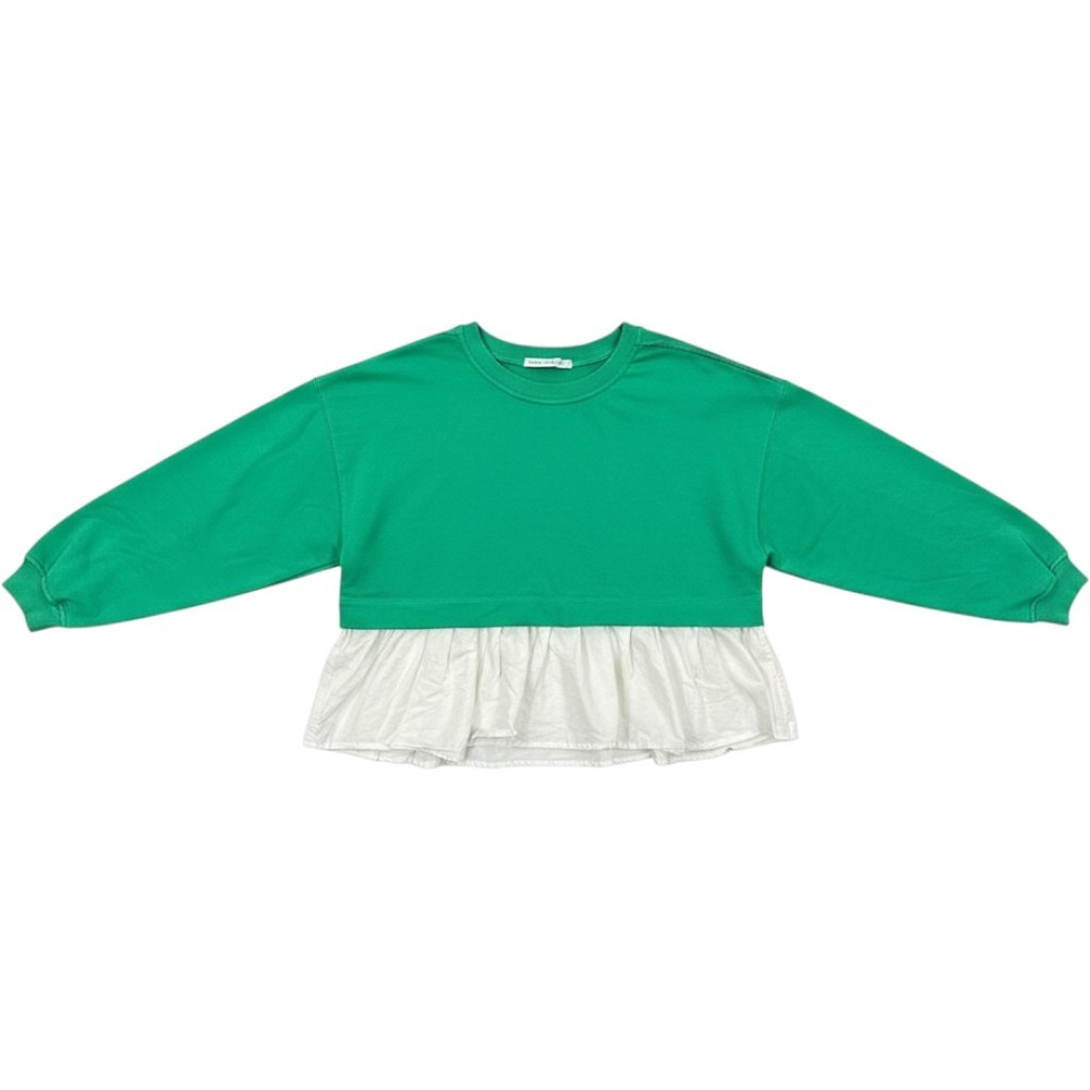 Altar'd State Green Ruffle Hem Sweatshirt Mixed Media Crewneck SK6534 Womens L